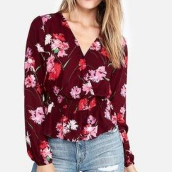 Express Romantic floral long sleeve surplice peplum top XL - Picture 8 of 8